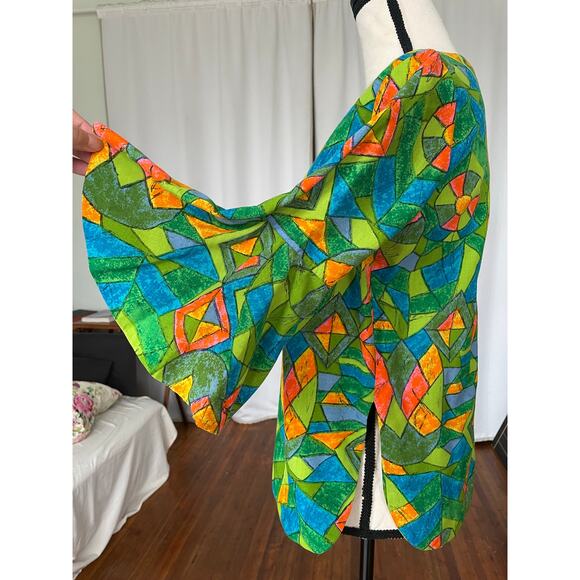 Joy Steven’s 60s Psychedelic Geometric Colorful Blouse Size S / M Bell Sleeve - Picture 2 of 11